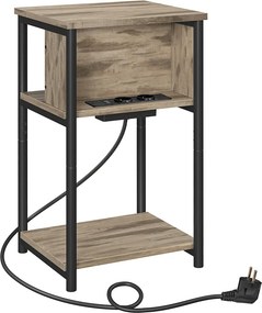 Mesa apoio, mesa de cabeçeira com 2 tomadas eléctricas e 2 portas USB castanho avelã e preto
