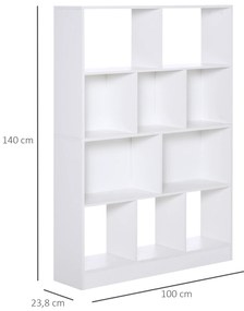 Estante de 4 níveis com 10 compartimentos Prateleiras de armazenamento multiuso 100x23,8x140 cm Branco