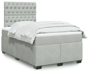 Cama boxspring c/ colchão 120x200 cm veludo cinzento-claro