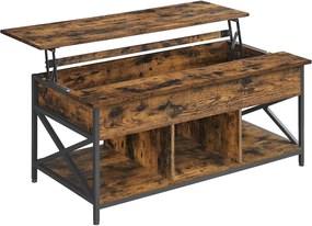 Mesa de Centro VASAGLE, Mesa de Sala de Estar com Altura Ajustável, Mesa de Centro, Espaço de Armazenamento Aberto e Oculto, Suportes em X, 60 x 120 x (48-62) cm, Marrom Vintage/Preto LCT215K01