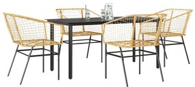 Conjunto jantar jardim 5 peças vidro vime PE castanho