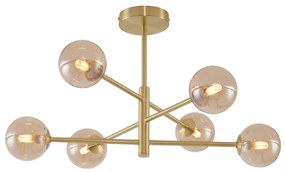Plafond moderno latão com vidro âmbar 6-luzes - Ryan Moderno