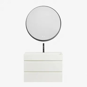 Conjunto De Móvel De Casa De Banho Em Madeira E Chapa De Freixo Com Lavatório Integrado Ona Branco & Redondo Led E Anti-embaciamento - Sklum