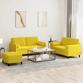 3 pcs conjunto de sofás com almofadas veludo amarelo