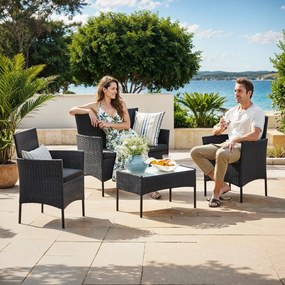 Conjunto de Jardim moderno e elegante em Polyrattan Preto-cinzento