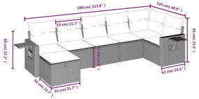 7 pcs conj. sofás jardim com almofadões vime PE cinzento-claro