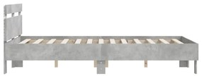 Estrutura cama cabeceira e luzes LED 120x190cm cinzento cimento