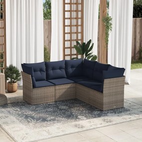 vidaXL 5 pcs conjunto sofás p/ jardim c/ almofadões vime PE cinzento