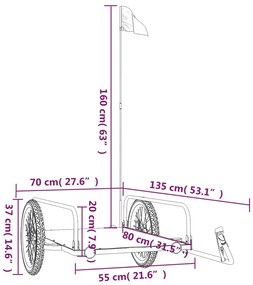 Reboque para bicicleta 135x70x37 cm ferro preto