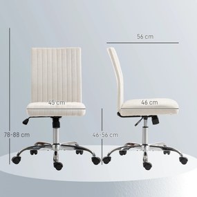 Cadeira de escritório sem braços, cadeira giratória, altura ajustável e rotação de 360°, 43 x 56 x 89-99 cm, creme