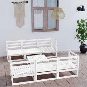 vidaXL 7 pcs conjunto lounge de jardim pinho maciço branco