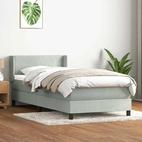 vidaXL Cama com molas/colchão 100x220 cm veludo cinza-claro