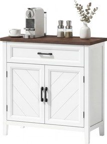 Aparador de sala  76 x 35 x 80 cm,, móvel de arrumação com 2 portas, gaveta e prateleira ajustável, branco