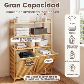 Móvel para Roupa Suja, 80 x 30 x 110 cm, 2 Cestas Removíveis, Natural