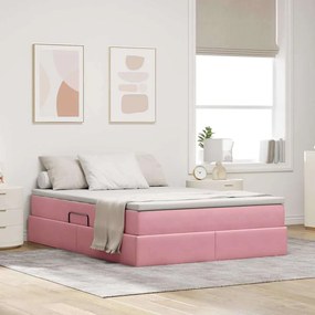 vidaXL Cama com arrumação e colchão Rosa 140 x 200 cm Veludo