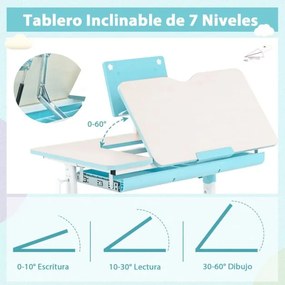 Conjunto de secretária e cadeira para crianças Mesa de estudo ajustável em altura com cadeira ergonómica Azul