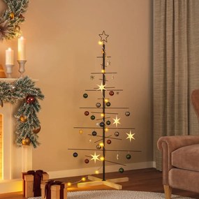 vidaXL Árvore de Natal de metal com base em madeira 150 cm preto