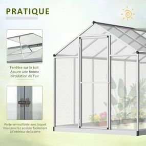 Estufa de jardim 3 x 2 m em alumínio e policarbonato, 5,5 m², com fundação, claraboia e porta com trinco cinzento, transparente