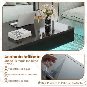 Mesa de centro  120 x 70 x 35 cm moderna com LED com 3 gavetas de arrumação, para sala de estar Preta