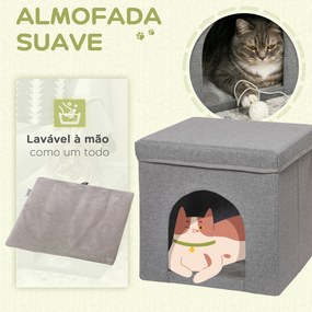 Casa para Gatos Cama para Gatos Casa para Gatos com Placa de Arranhar e Porta Interior 36,5x36,5x36,5 cm Cinza