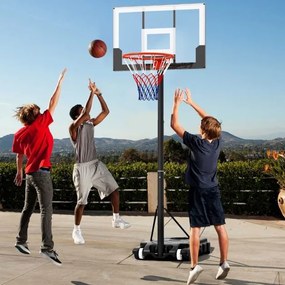 Cesto de basquetebol infantil portátil de 100-212 cm com tabela de PC inquebrável, base enchível e rodas Preto e branco