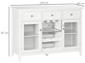 Aparador de Cozinha com 2 Portas de Vidro Suporte para 6 Garrafas e Suporte para 15 Taças Móvel Buffet para Sala de Jantar Sala de Estar Estilo Modern