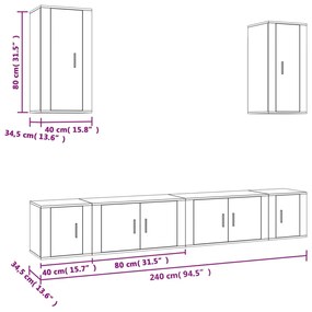 Conjunto móveis de TV 6 pcs madeira processada branco