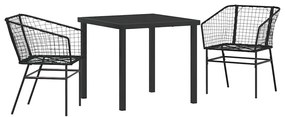 Conjunto de Jantar de Jardim 3 Peças em Rattan Sintético Preto