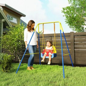 Baloiço para Bebés 3 em 1 Baloiço Jardim com Cordas Ajustáveis Cinto de Segurança Estrutura em A Dobrável 128x155x157 cm Azul