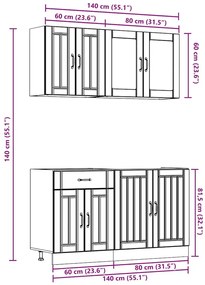 4 peças armário de cozinha conjunto Kalmar branco brilhante