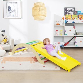 Conjunto de escada 4 em 1 para crianças, brinquedo de arco de madeira com rampa reversível para escalar e deslizar em ambientes internos e externos mu