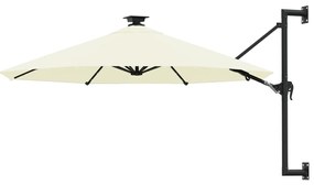 Guarda-sol para jardim de parede c/ luzes LED 300 cm areia