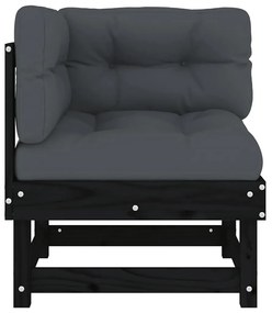 Sofás de canto com almofadões 2 pcs pinho maciço preto