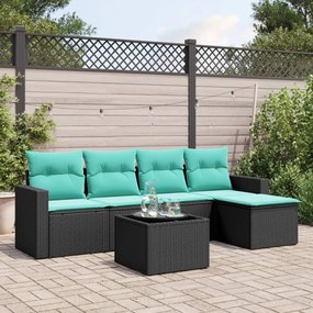 vidaXL 6 pcs conjunto de sofás p/ jardim c/ almofadões vime PE preto