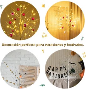 Árvore de Natal artificial de 180 cm com ramos de bétula e 96 luzes LED Mini Árvore decorativa branca