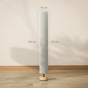Candeeiro de pé para sala de estar com abajur em linho, interruptor de pé, 2 tomadas E27, 120 cm, cinzento