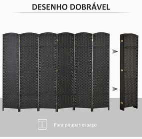 Biombo de 6 Painéis Separador de Ambientes Dobrável 240x170 cm para Sala de Estar Dormitório Escritório Preto