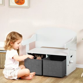 Banco para Crianças Conversível 3 em 1 Conjunto de Mesa e Cadeira Baú de Brinquedos com Cubos de Tecido Removíveis Branco