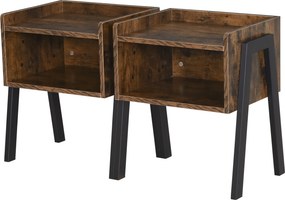 Conjunto de 2 mesas de cabeceira empilháveis, mesas de cabeceira em madeira, mesa auxiliar de estilo industrial, 46 x 35 x 52,5 cm, castanho rústico e