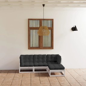 vidaXL 4 pcs conjunto lounge de jardim c/ almofadões pinho maciço