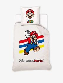 Agora -30%: Conjunto capa de edredon + fronha de almofada, para criança, tema Super Mario@ e Luigi branco