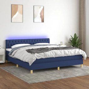 vidaXL Cama box spring c/ colchão e LED 160x200 cm tecido azul
