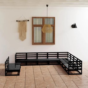 10 pcs conjunto lounge de jardim pinho maciço preto