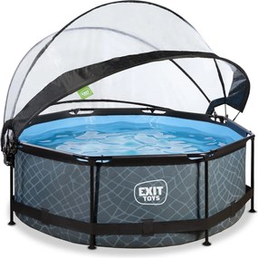 Piscina redonda Stone ø244x76cm com bomba de filtragem e cobertura - cinzenta