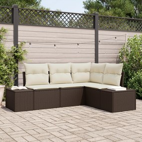 Conjunto de Sofá de 4 Peças com Almofadas Castanho Polirattan