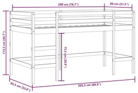Cama alta p/ criança c/ escada 80x200cm madeira de pinho maciça