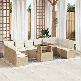 vidaXL Conjunto de Sofá de Jardim de 11 Peças com Almofadas Bege em Polyrattan e Acácia