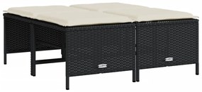 Bancos de jardim com almofadões 4 pcs vime PE preto