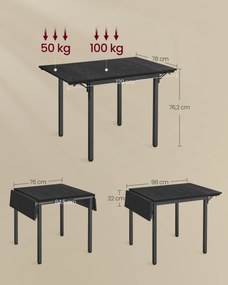 Mesa de jantar para 2-4 pessoas extensivel (CADEIRAS NÃO INCLUIDAS) 78 x 120 x 76,2 cm preto