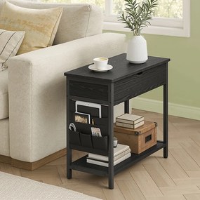 Mesa de apoio, mesa de cabeçeira 60 x 31,5 x 60 cm com tomadas e portas USB preta